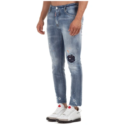 Shop Dsquared2 Splatter Print Skinny Leg Jeans In Blue