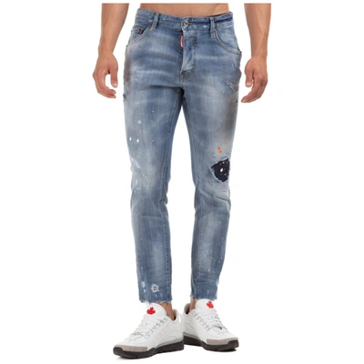 Shop Dsquared2 Splatter Print Skinny Leg Jeans In Blue