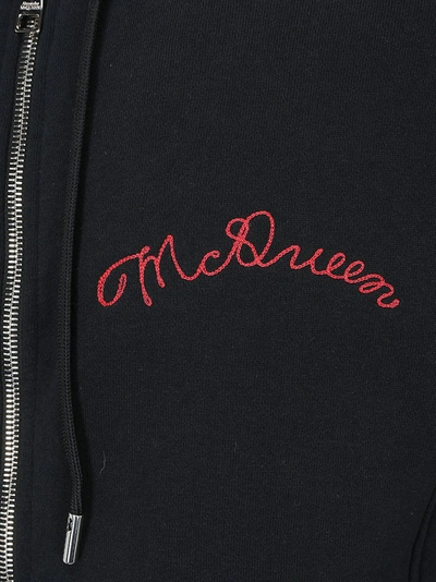 Shop Alexander Mcqueen Logo Embroidered Hooded Jacket In Black