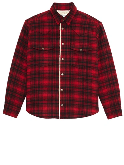 Shop Saint Laurent Checked Shearling Overshirt In Red