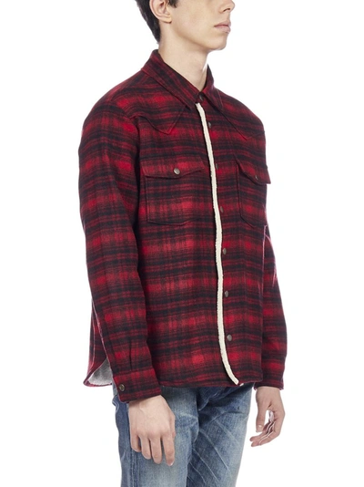 Shop Saint Laurent Checked Shearling Overshirt In Red