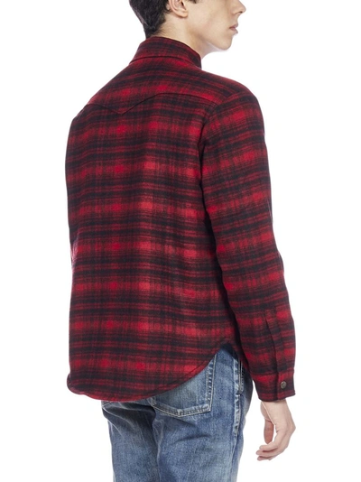 Shop Saint Laurent Checked Shearling Overshirt In Red