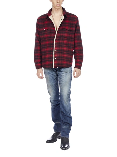 Shop Saint Laurent Checked Shearling Overshirt In Red