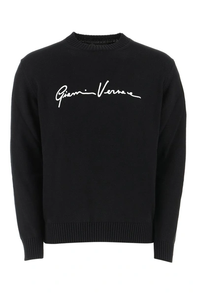 Shop Versace Embroidered Sweater In Black