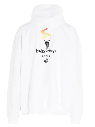 Shop Balenciaga Flame Print Hoodie In White