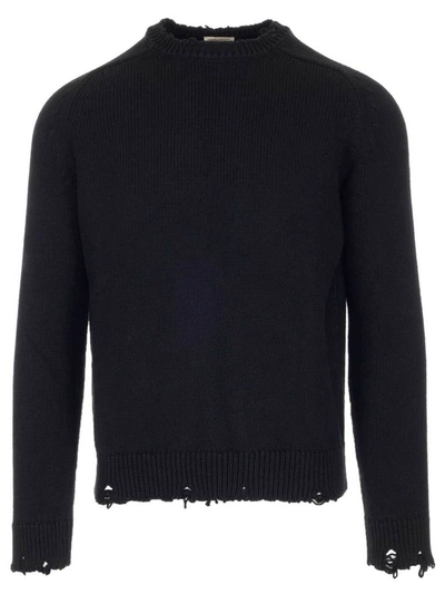 Shop Saint Laurent Frayed Sweater In Black