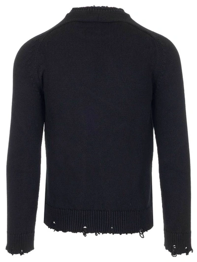 Shop Saint Laurent Frayed Sweater In Black