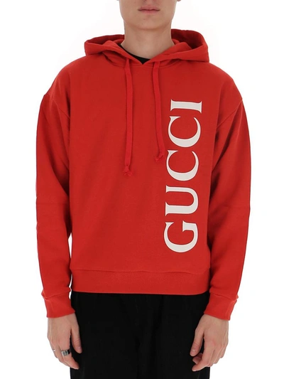 Shop Gucci Logo Printed Hoodie In Red