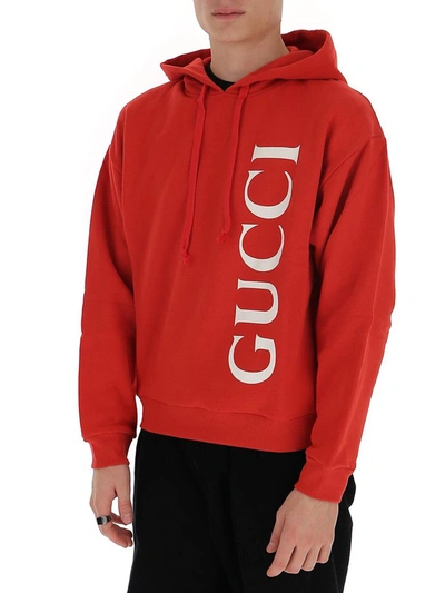 Shop Gucci Logo Printed Hoodie In Red