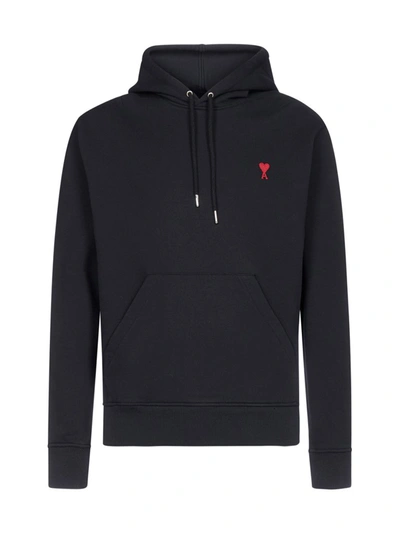 Shop Ami Alexandre Mattiussi Ami Ami De Coeur Logo Embroidered Hoodie In Black