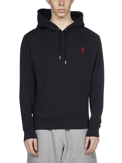 Shop Ami Alexandre Mattiussi Ami Ami De Coeur Logo Embroidered Hoodie In Black