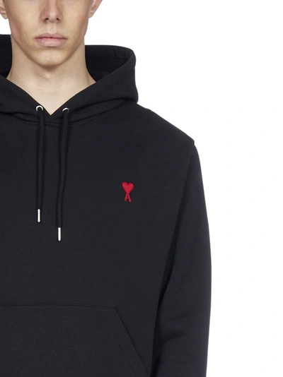 Shop Ami Alexandre Mattiussi Ami Ami De Coeur Logo Embroidered Hoodie In Black