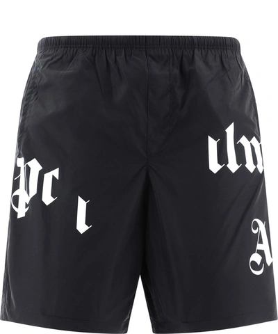 Shop Palm Angels Logo Print Swim Shorts In Black