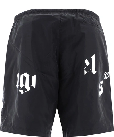 Shop Palm Angels Logo Print Swim Shorts In Black