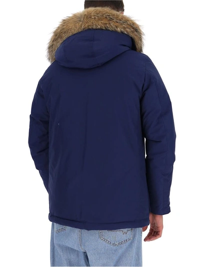 Shop Woolrich Fur Trim Hooded Arctic Coat In Blue