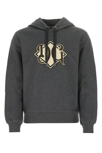 Shop Dolce & Gabbana Monogram Logo Hoodie In Grey