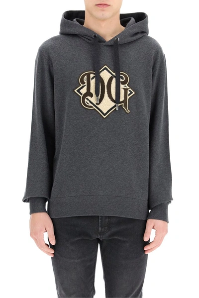 Shop Dolce & Gabbana Monogram Logo Hoodie In Grey