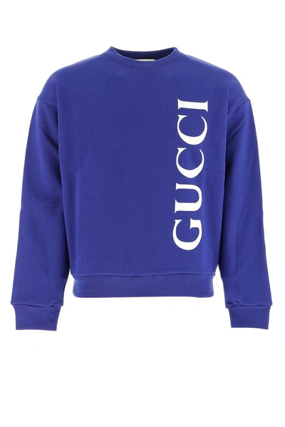 Shop Gucci Logo Printed Sweatshirt In Blue