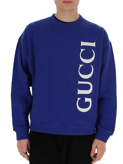 Shop Gucci Logo Printed Sweatshirt In Blue