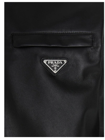Shop Prada Logo Plaque Leather Jacket In Black