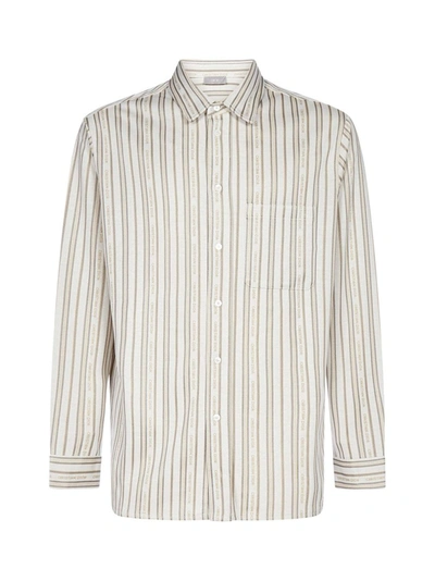 Shop Dior Homme Allover Logo Striped Overshirt In Multi