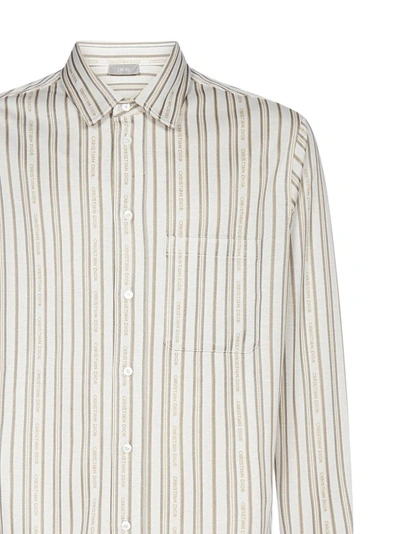 Shop Dior Homme Allover Logo Striped Overshirt In Multi