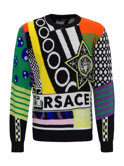 Shop Versace Graphic Intarsia Sweater In Multi