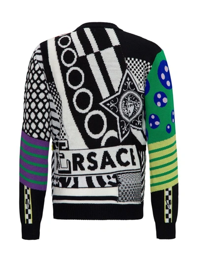 Shop Versace Graphic Intarsia Sweater In Multi