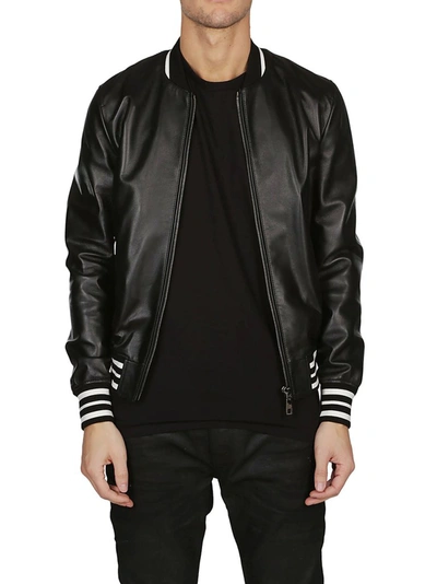 Shop Dolce & Gabbana Leather Bomber Jacket In Black