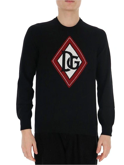 Shop Dolce & Gabbana Logo Intarsia Sweater In Black
