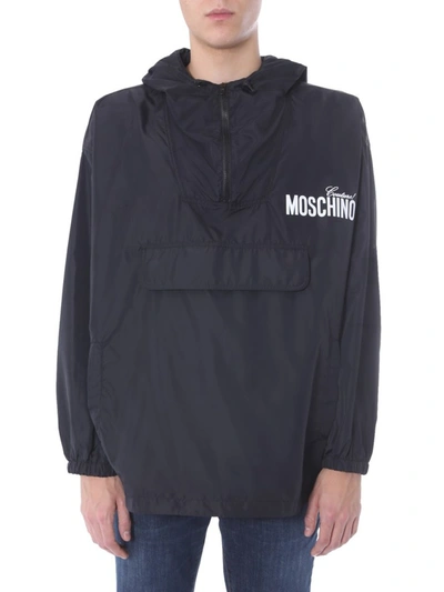 Shop Moschino Logo Lightweight Hooded Pullover In Black