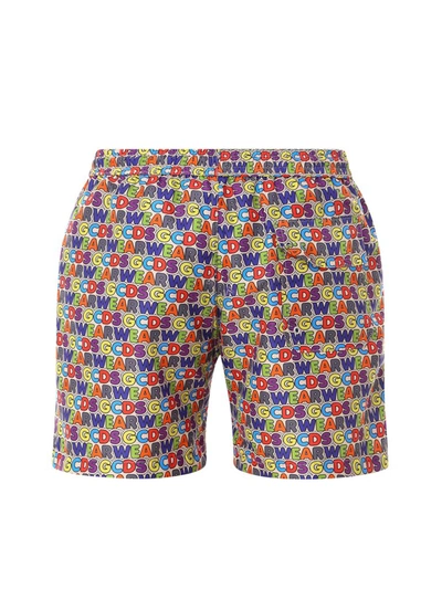 Shop Gcds Allover Logo Print Swim Trunks In Multi