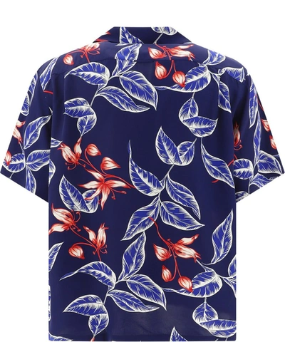 Shop Prada Floral Printed Short Sleeve Shirt In Blue