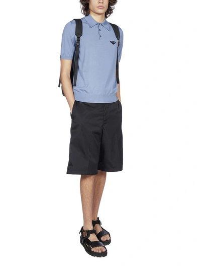 Shop Prada Logo Embroidered Polo Shirt In Blue