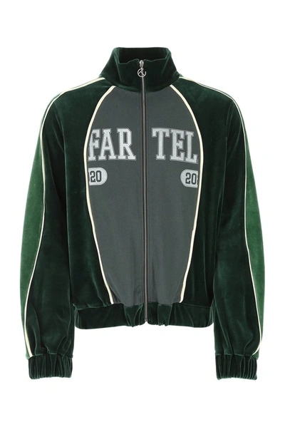 Shop Telfar Colour Block Zipped Sweatshirt In Green Off Black