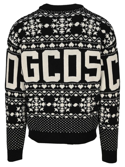 Shop Gcds Christmas Logo Intarsia Crewneck Sweater In Black
