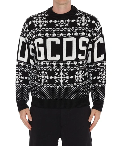 Shop Gcds Christmas Logo Intarsia Crewneck Sweater In Black
