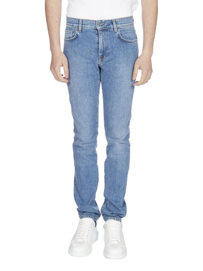 Shop Moschino Washed Slim Fit Jeans In Blue