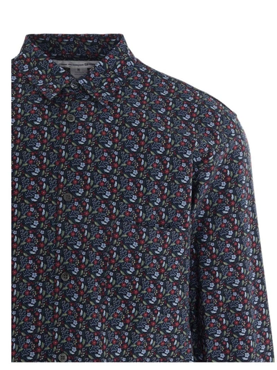 Shop Comme Des Garçons Shirt Floral Print Shirt In Blue