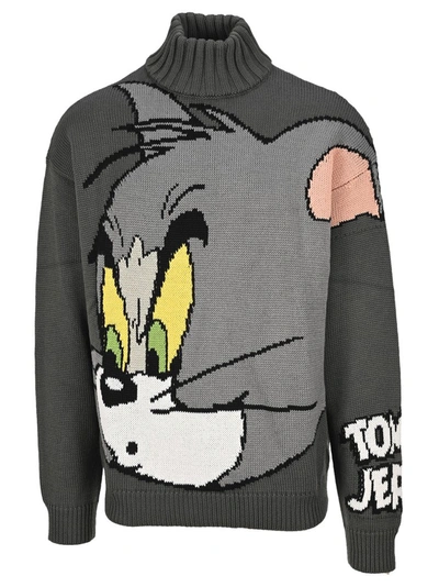 Shop Gcds Tom And Jerry Turtleneck Sweater In Grey