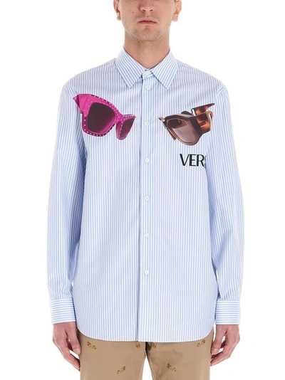 Shop Versace Sunglasses Printed Pinstripe Shirt In Multi