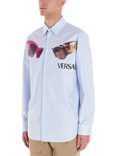 Shop Versace Sunglasses Printed Pinstripe Shirt In Multi