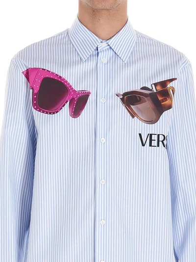 Shop Versace Sunglasses Printed Pinstripe Shirt In Multi
