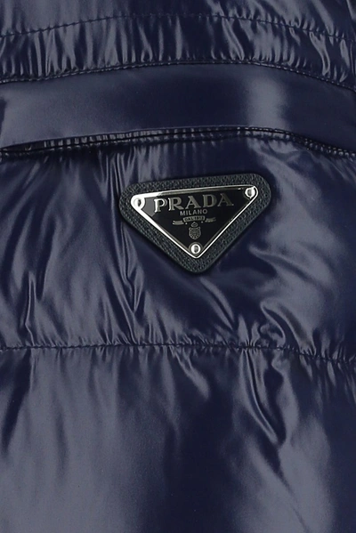 Shop Prada Triangle Logo Down Jacket In Blue