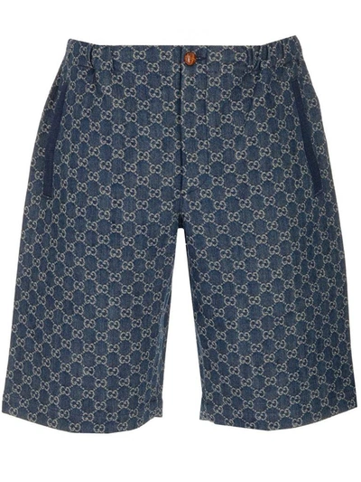 Shop Gucci Gg Jacquard Denim Shorts In Blue