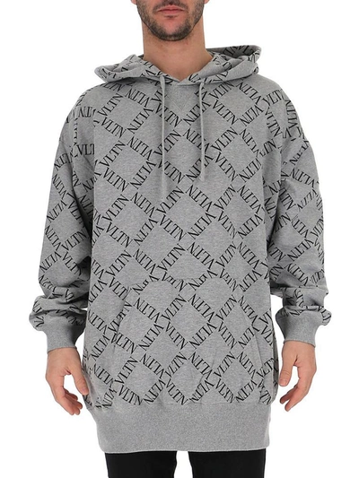 Shop Valentino Garavani Logo Print Hoodie In Grey