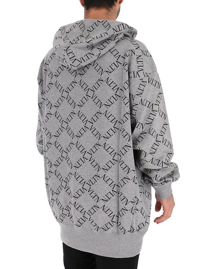 Shop Valentino Garavani Logo Print Hoodie In Grey