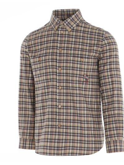 Shop Gucci Cat Patch Check Shirt In Multi