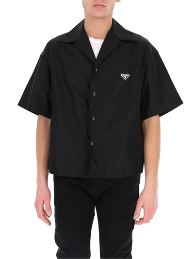 Shop Prada Logo Plaque Bowling Shirt In Black