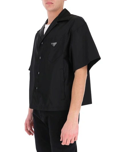 Shop Prada Logo Plaque Bowling Shirt In Black